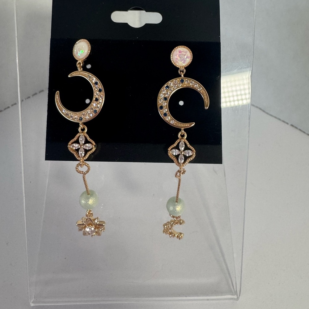 SHASHI Luna Drop Earrings in Gold with Mint Accents